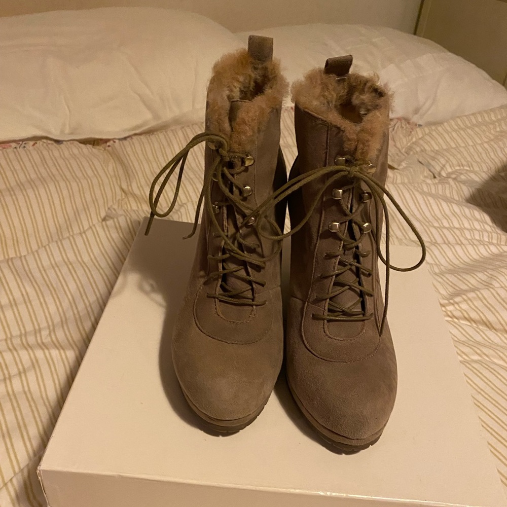 L.K.Bennett brown suede/ fur wedge winter ankle boots sz 39